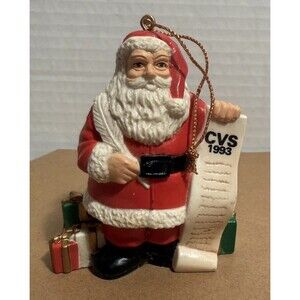 CVS 1993 Santa Claus With List Christmas Plastic Ornament By Flambro Imports